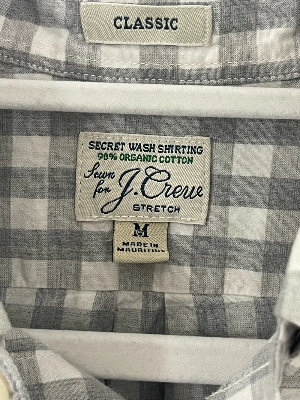J.Crew Secret Wash Organic Cotton Gray Gingham Stretch Shirt Men’s M